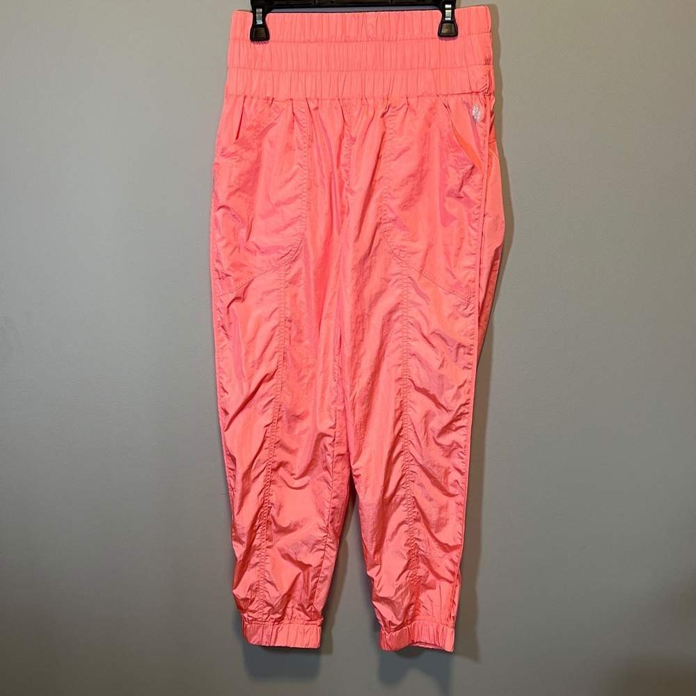 FP Movement Way Home Joggers Neon Coral Pink High Rise Smocked‎ Athletic Pants M